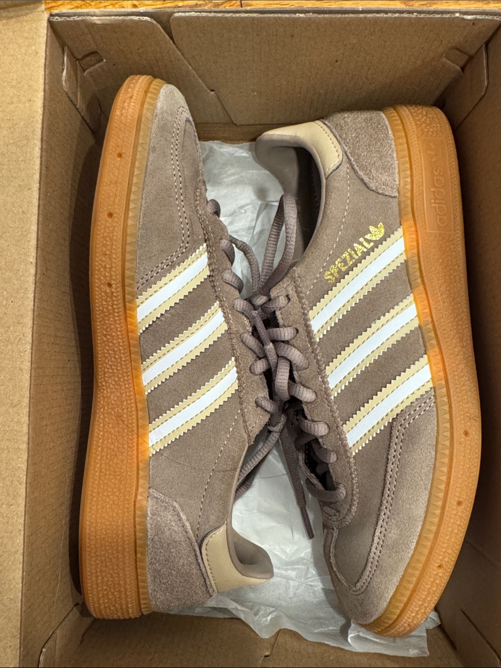 adidas Taupe Suede Spezial Sneakers with Gum Sole